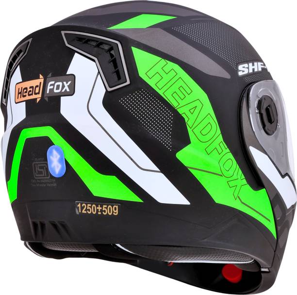 HEADFOX Smart Bluetooth ISI Certified Flip-Up for Men and Women Road Matt Green & Black Motorbike Helmet