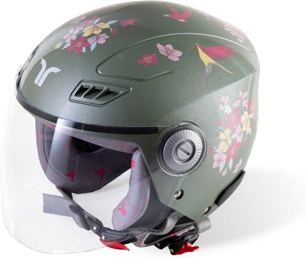TVARRA Blossom Open Face Jade Green Women's Helmet, Small,Printed Design, ISI certified Motorbike Helmet