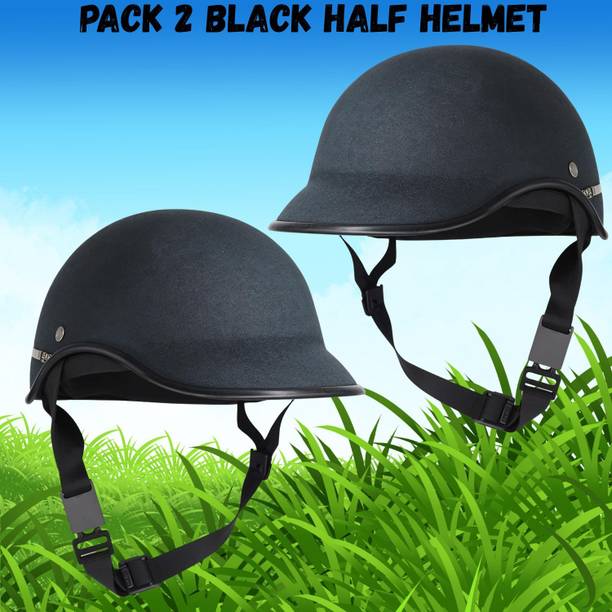 SRPHERE A7 PACK OF 2 GOOD QUALITY BLACK HALF STRAP HELMET Motorbike Helmet