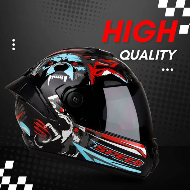 FOROLY Auto Green speed Wolf ABS Material with Black PC visor Motorbike Helmet