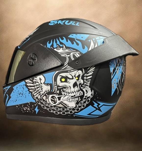 Anjana ABS SKULL GHOST GRAPHICS MOTORSPORT HELMET FOR RIDERS WITH RAINBOW VISOR(BLUE) Motorbike Helmet
