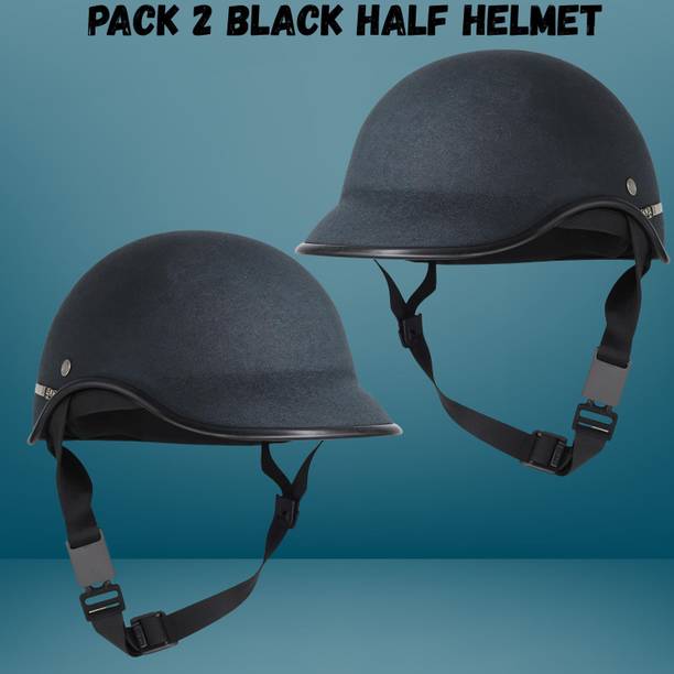 SRPHERE A3 PACK OF 2 GOOD QUALITY BLACK HALF STRAP HELMET Motorbike Helmet