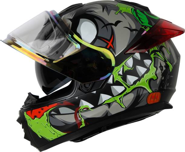 IGNYTE IGN-8 Pumpkin ISI/DOT Certified Full Face Graphic Helmet with Inner Sun Shield Motorbike Helmet