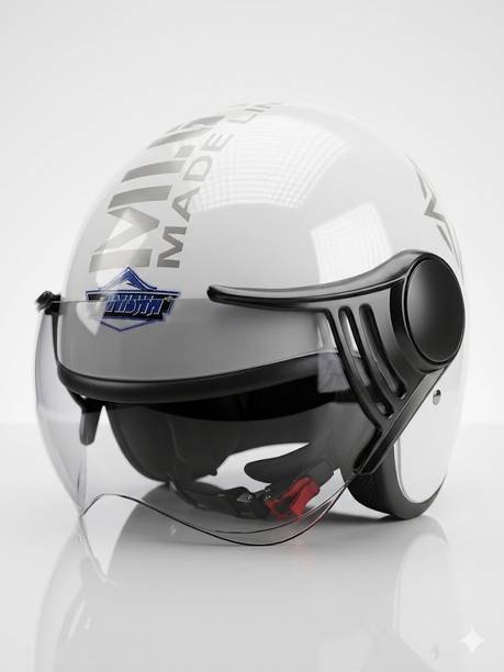 Amisha Lightweight Open Face Bike Helmet with Wide Vision Visor – Glossy White Motorbike Helmet