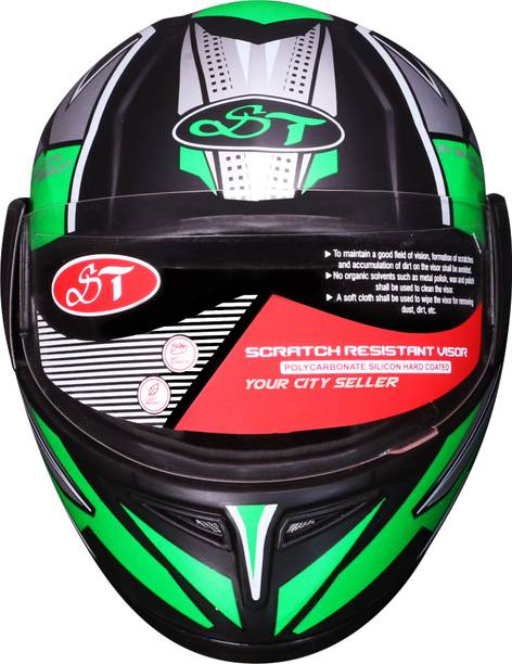 stiss Stylish Green Color Full Face Shield Helmet Motorbike Helmet