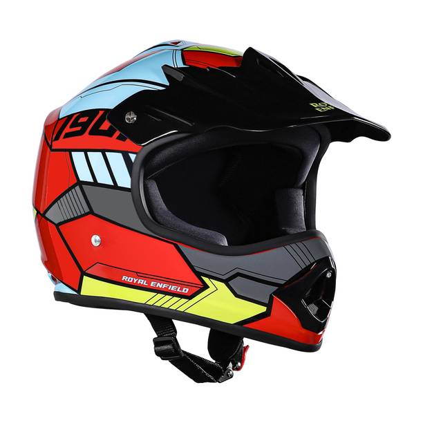 ROYAL ENFIELD Chase Full Face MotoCross Kids Helmet with Sunpeak - ISI Certified Motorbike Helmet