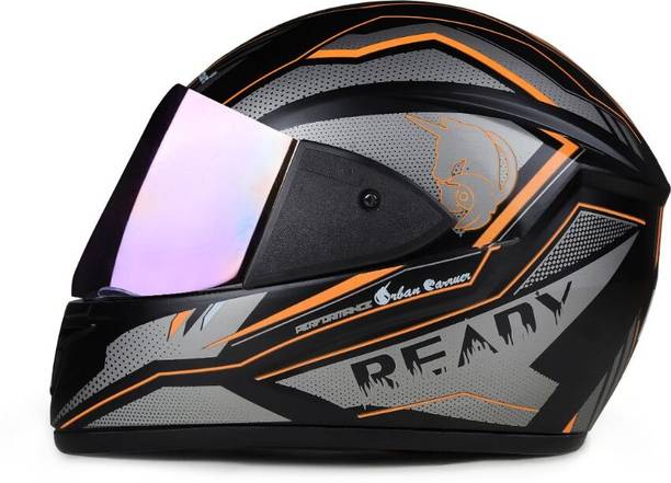 urban carrier Full Face Unisex Helmet Orange Colour Scratch Resistant Rainbow Visor(E20) Motorbike Helmet