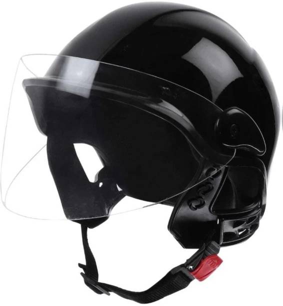 Anjana ABS OGGY HALF FACE HELMET FOR SCOOTY & MOTORBIKE WITH CLEAR VISION VISOR(BLACK) Motorbike Helmet