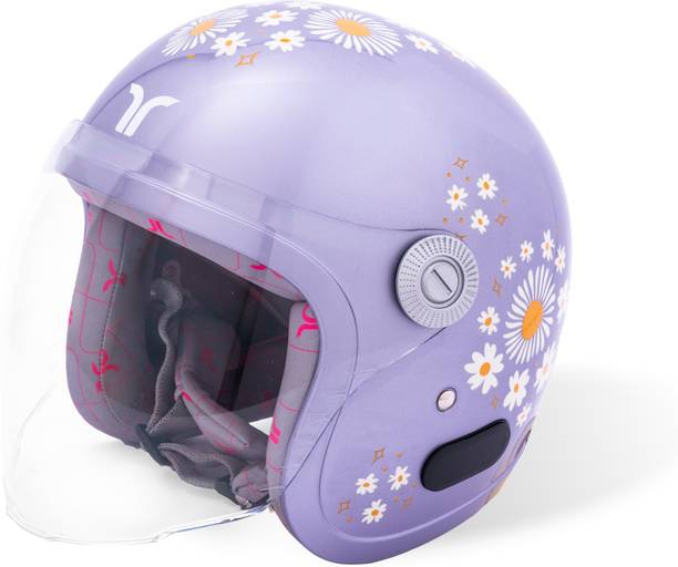 TVARRA Daisy Open Face Lilac Women's Helmet, Small,Printed Design, ISI certified Motorbike Helmet