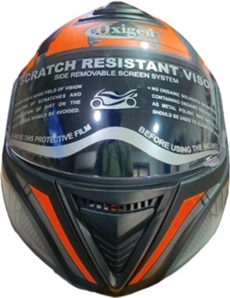 oxigen ABS FULL FACE DESGIN HELMET WITH MIRROR VISOR & DUAL DENSITY (ORANGE) Motorbike Helmet