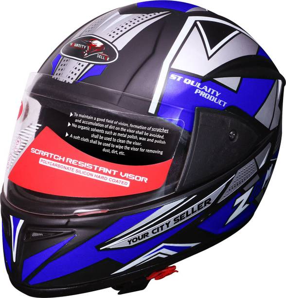 Quite WHITE GLASS BLUE Motorbike Helmet
