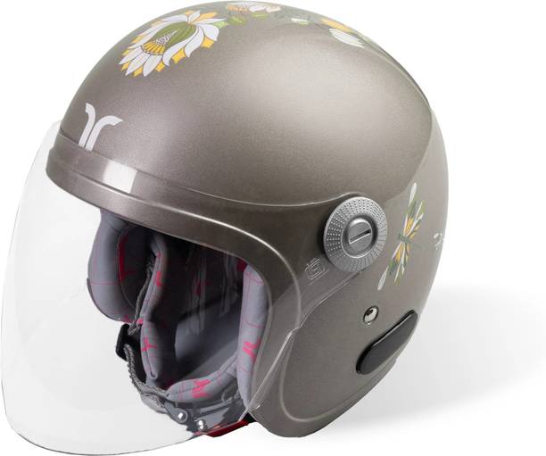 TVARRA Lotus Open Face Champagne Gold Women's Helmet,Small,Printed Design,ISI certified Motorbike Helmet
