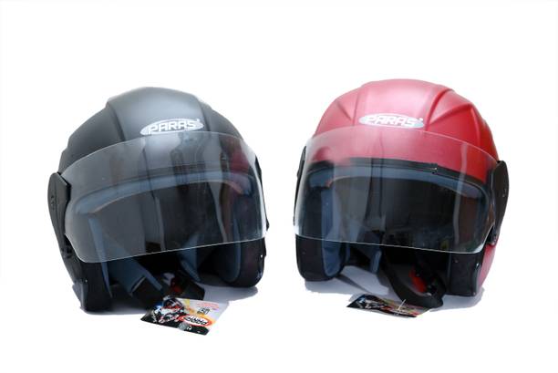 Paras ISI Certified Open Face Helmet Black & Red Medium Motorbike Helmet
