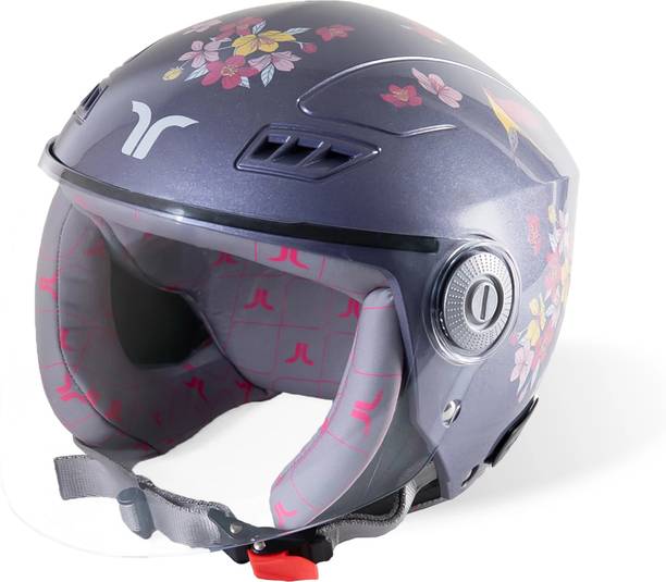 TVARRA Blossom Open Face Lilac Blush Women's Helmet,Medium,Printed Design,ISI certified Motorbike Helmet