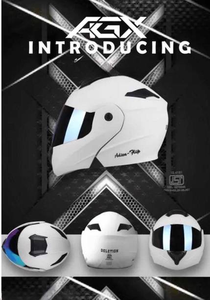 Racing-1 ISI Certified Flip-Up Helmet for Men and Women with Anti Uv Rainbow Visor Motorbike Helmet