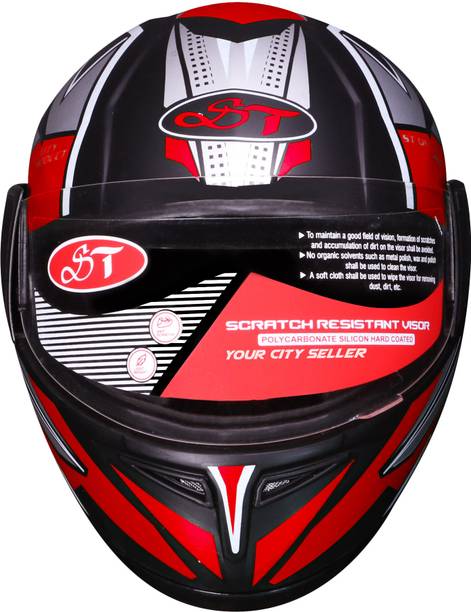 stiss Stylish Red Color Full Face Shield Helmet Motorbike Helmet