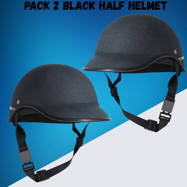 SRPHERE A9 PACK OF 2 GOOD QUALITY BLACK HALF STRAP HELMET Motorbike Helmet