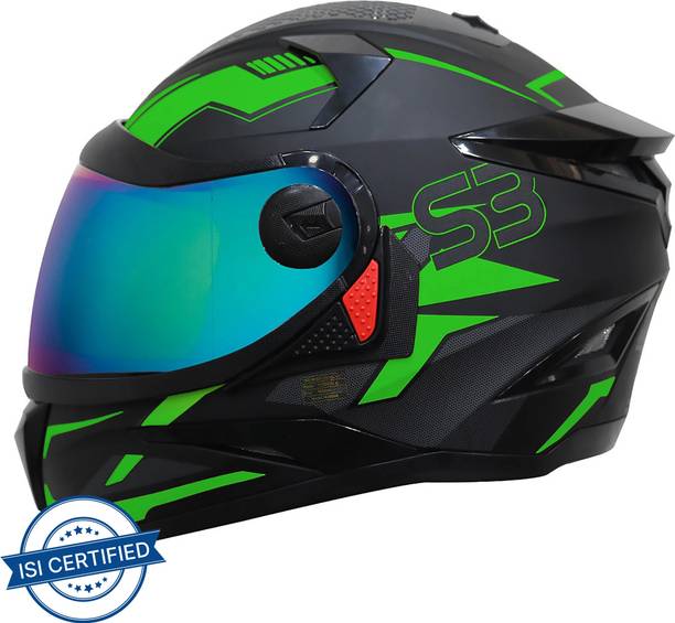 Steelbird SBH-17 Terminator Full Face Graphic Helmet in Matt Black Fluo Green Motorbike Helmet