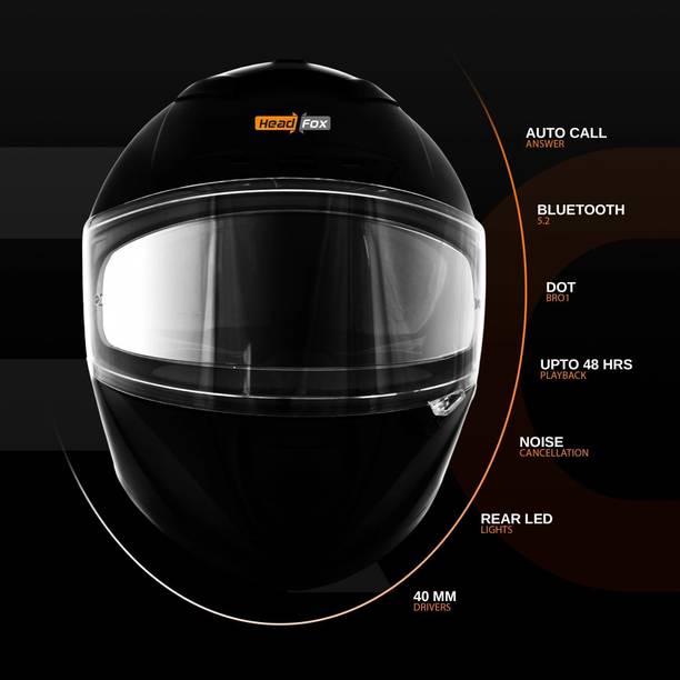HEADFOX H4 BRO1 Smart Bluetooth Helmet with Strap ON | Calls | Music | Voice Asst. DV Motorbike Helmet