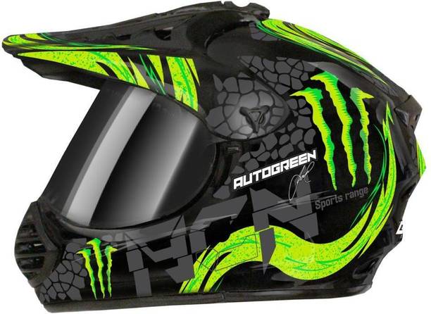FOROLY Auto Green X-7 Monster ABS Material with Rainbow visor Motorbike Helmet