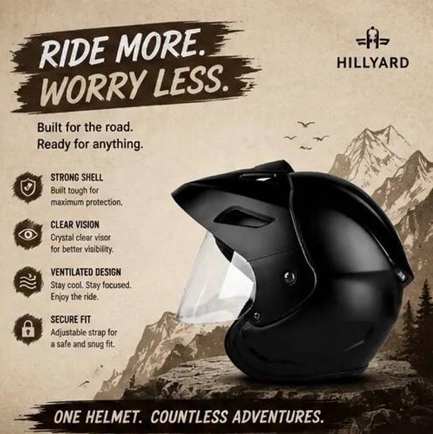 HILLIYARD ISI Certified Open Face Helmet for Men and Women with Clear Visor Moto