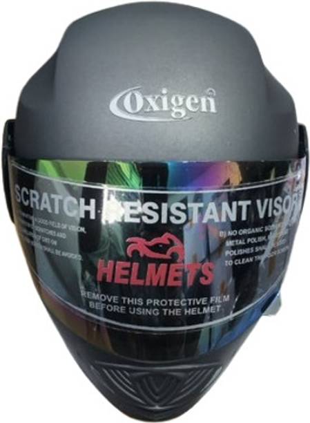 oxigen ABS FULL FACE HELMET WITH MIRROR VISOR & DUAL DENSITY (GREY) Motorbike Helmet