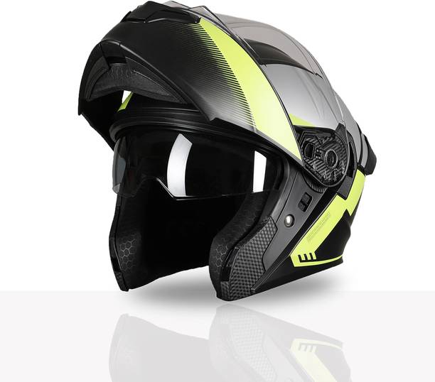TVS Racing SuperPose Smoked Dual Visor Flip Up Modular Helmet for Men and Women Motorbike Helmet