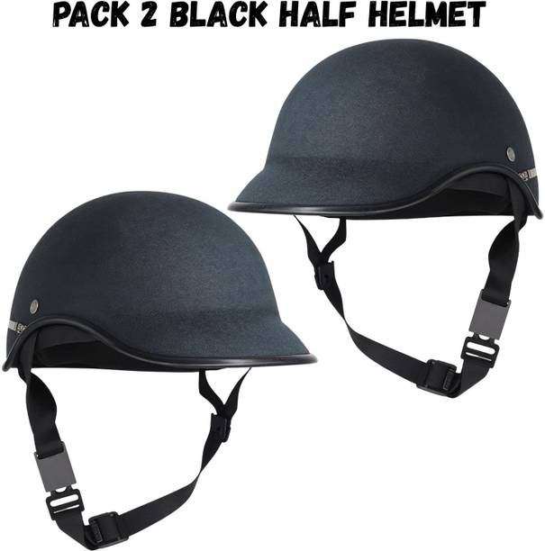 SRPHERE A1 PACK OF 2 GOOD QUALITY BLACK HALF STRAP HELMET Motorbike Helmet