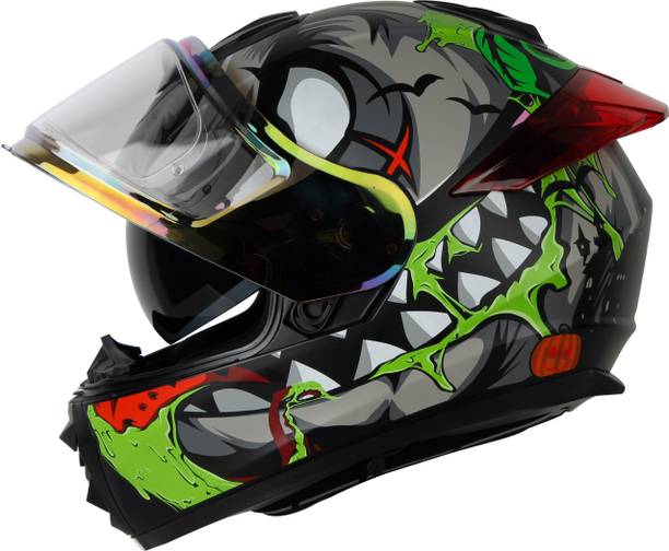 IGNYTE IGN-8 Pumpkin ISI/DOT Certified Full Face Graphic Helmet with Inner Sun Shield Motorbike Helmet