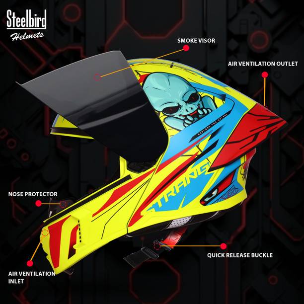 Steelbird SBA-20 Strange ISI Certified Flip-Up Graphic Helmet for Men and Women Motorbike Helmet