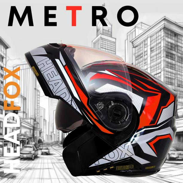 HEADFOX Metro N2 Smart Bluetooth Helmet with Flash Lights | Music |Calls| Voice Asst. DV Motorbike Helmet