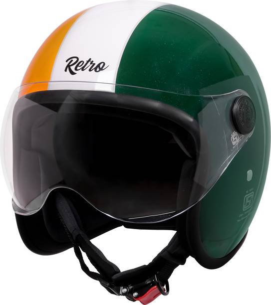 Steelbird SBH-54 Retro Tricolor ISI Certified Open Face Helmet for Men and Women Motorbike Helmet