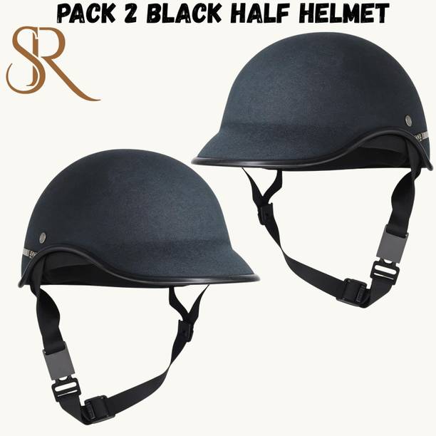 SRPHERE A8 PACK OF 2 GOOD QUALITY BLACK HALF STRAP HELMET Motorbike Helmet