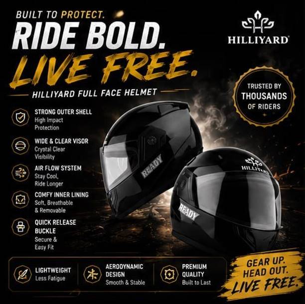 HILLIYARD Full Face Helmet with Matte Finish | ISI Certified | Men & Women Motorbike Helmet