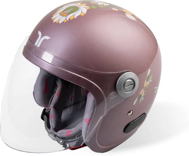 TVARRA Lotus Open Face Rose Gold Women's Helmet, Medium, Printed Design,ISI certified Motorbike Helmet