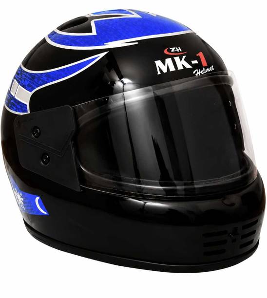 एमके-१ Full Face Motorbike Helmet with Graphic ISI Approved High Impact Shell- M, Blue हेलमेट