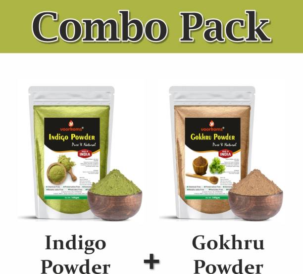voorkoms Premium Indigo Powder With Gokhru Powder 100g - Natural Hair Color, Herbal Blend