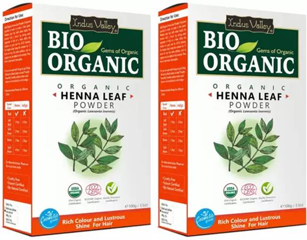 Indus Valley BIO Organic Red HENNA (Lawsonia Inermis) with Color Recipe Book- Twin Set