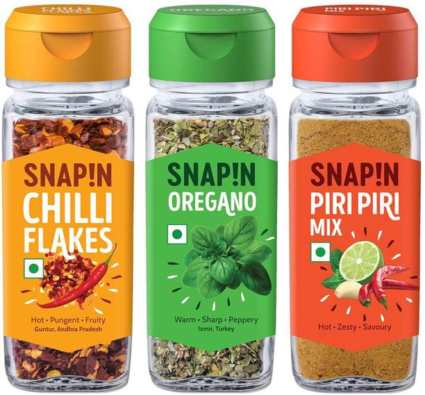 Snapin Oregano (20g x 1) + Chilli Flakes (35g x 1) + Piri Piri Mix (50g x 1) Pack of 3