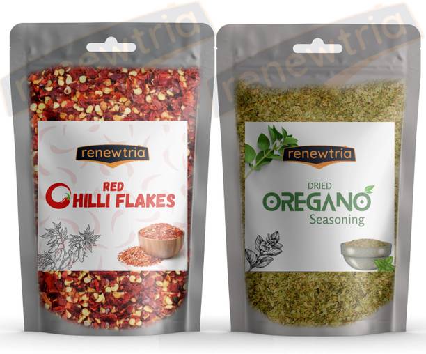 RENEWTRIA Combo of Red Chilli Flakes & Oregano Sprinkler, 100g Each