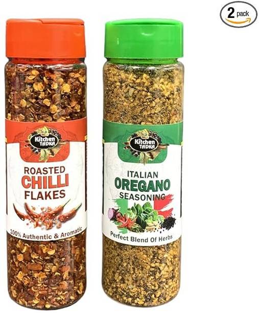 KITCHEN TADKA Italian Oregano & Roasted Chilli Flakes|Perfect Blend of Herbs|Best Seasoning for Pizza/Pasta/Italian Dishes|Roasted Chilli Flakes 60g|Oregano 100gm|Easy Store Pack|Pack of 2
