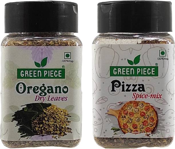GREEN PIECE Oregano (50g), Pizza Seasoning Spice Mix(50g) (Pack of 2)