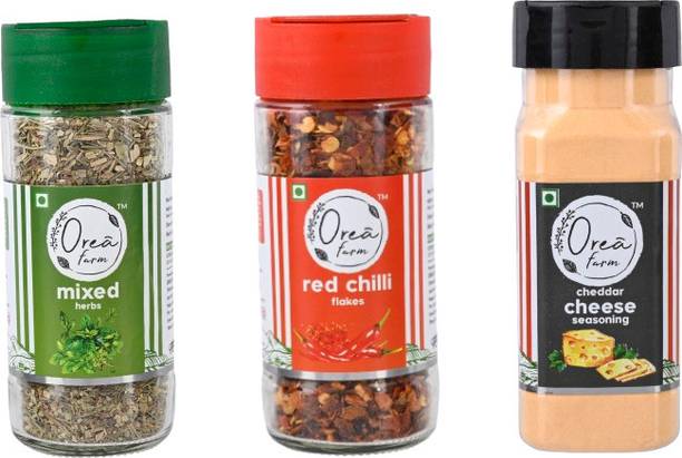 OREA farm Mixed Herbs (25g), Chilli Flakes (41g), and Cheese Seasonings (70g) | Combo of 3