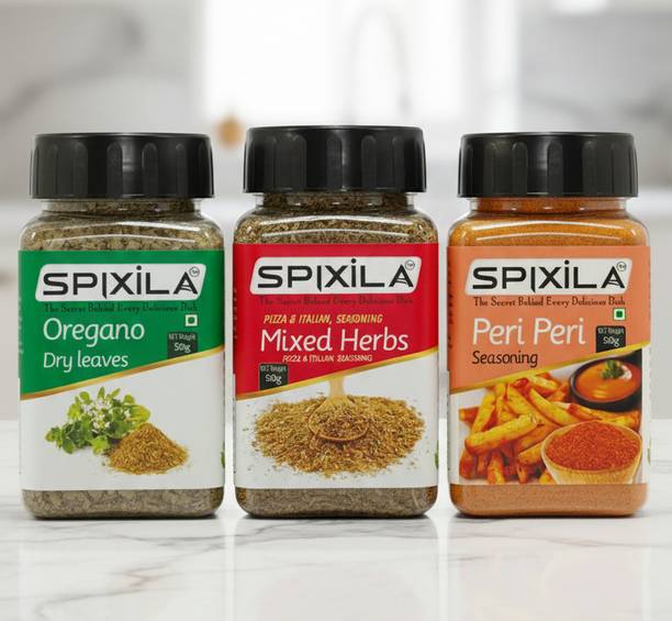 Spixila Dry Oregano Leaves, Peri-Peri Masala and Pizza Spice Mixed Herbs(50gm x 3)