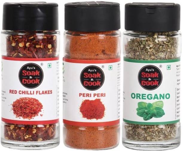 Ayus Soak & cook 3 in 1 Chilli Flakes 40g Oregano 35g Peri Peri 70g