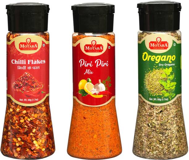 MOTABA Seasoning Combo Pack Chilli Flakes-50g, Dry Oregano-50g, Piri Piri Mix-100g