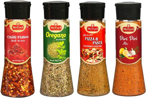MOTABA Chilli Flakes-50g, Dry Oregano-50g, Pizza-Pasta Seasoning-70g & Piri Piri-100g