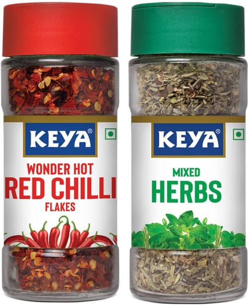 keya Keya Combo of Red Chilli Flakes 40gm, Mixed Herbs 25gm, Pack 2