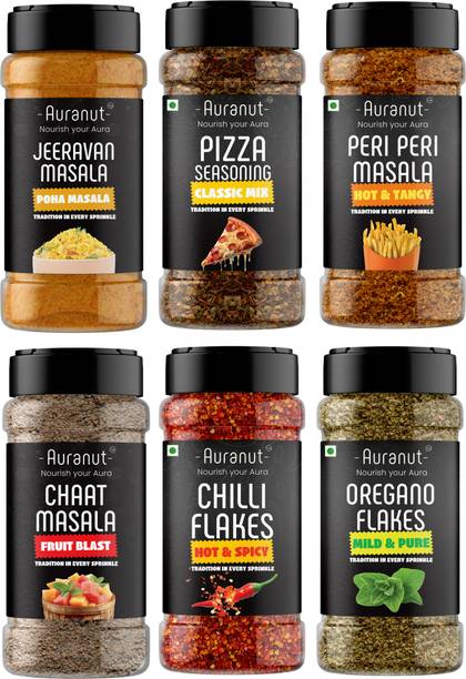 AURANUT Snack Seasoning Combo Pizza, Peri Peri, Chilli Flakes, Oregano & More