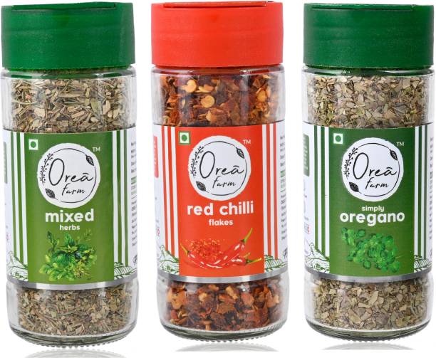 OREA farm Combo - red Chilli Flakes (41g),Oregano (32g) & Mixed Herb (25g) Pack of 3
